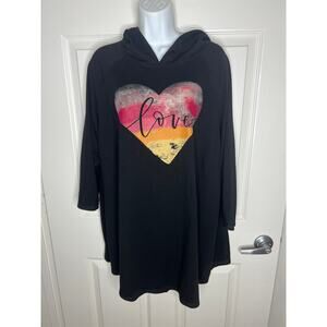 Avenue Leisure Women's Hooded 3/4 Sleeve Top Black ~ Size 22/24